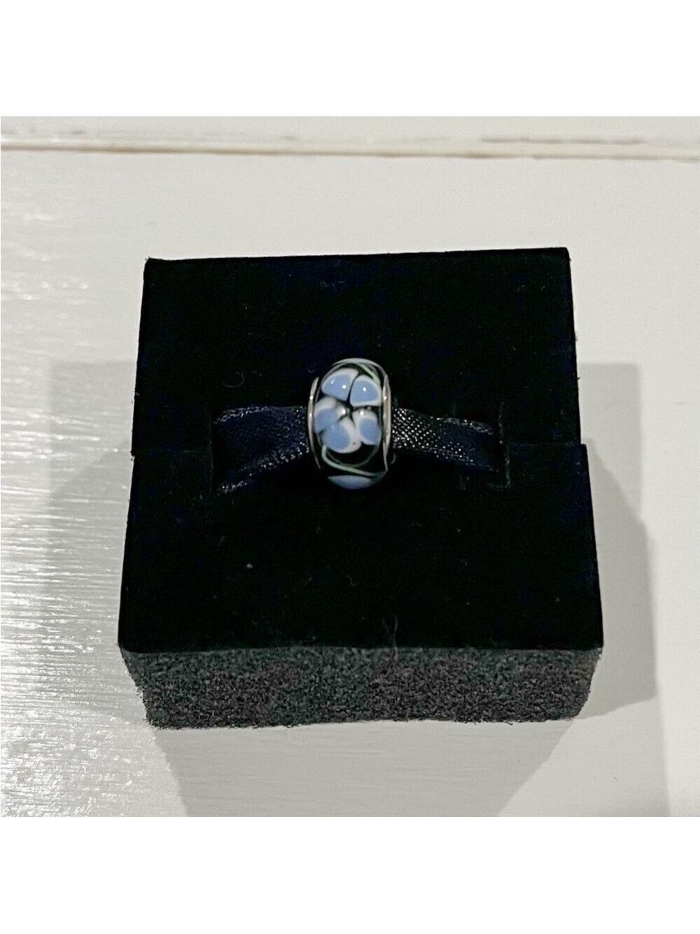 Flower Glass Charm 925 Sterling Silver Blue Floral Murano Style Fits Pandora
